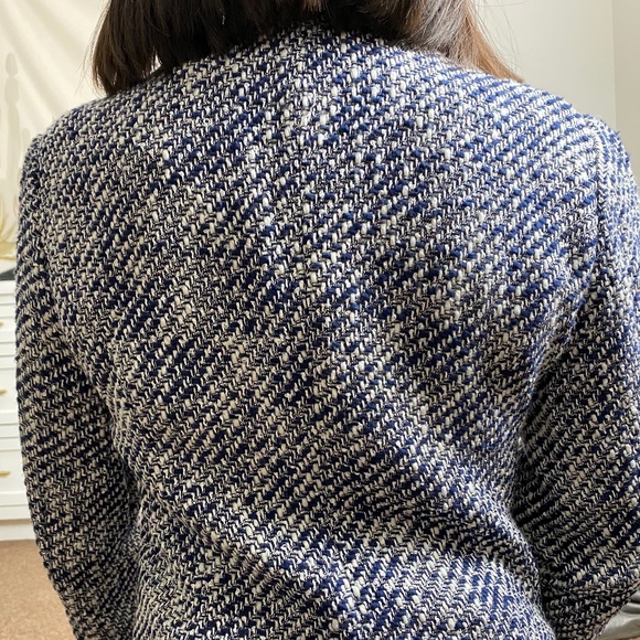 CACHE Navy Blue and White Zipper Blazer Jacket - Picture 4 of 5